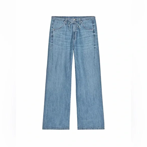 Zara Light Blue Wide-Leg Jeans with Drawstring Waist - Picture 3 of 6